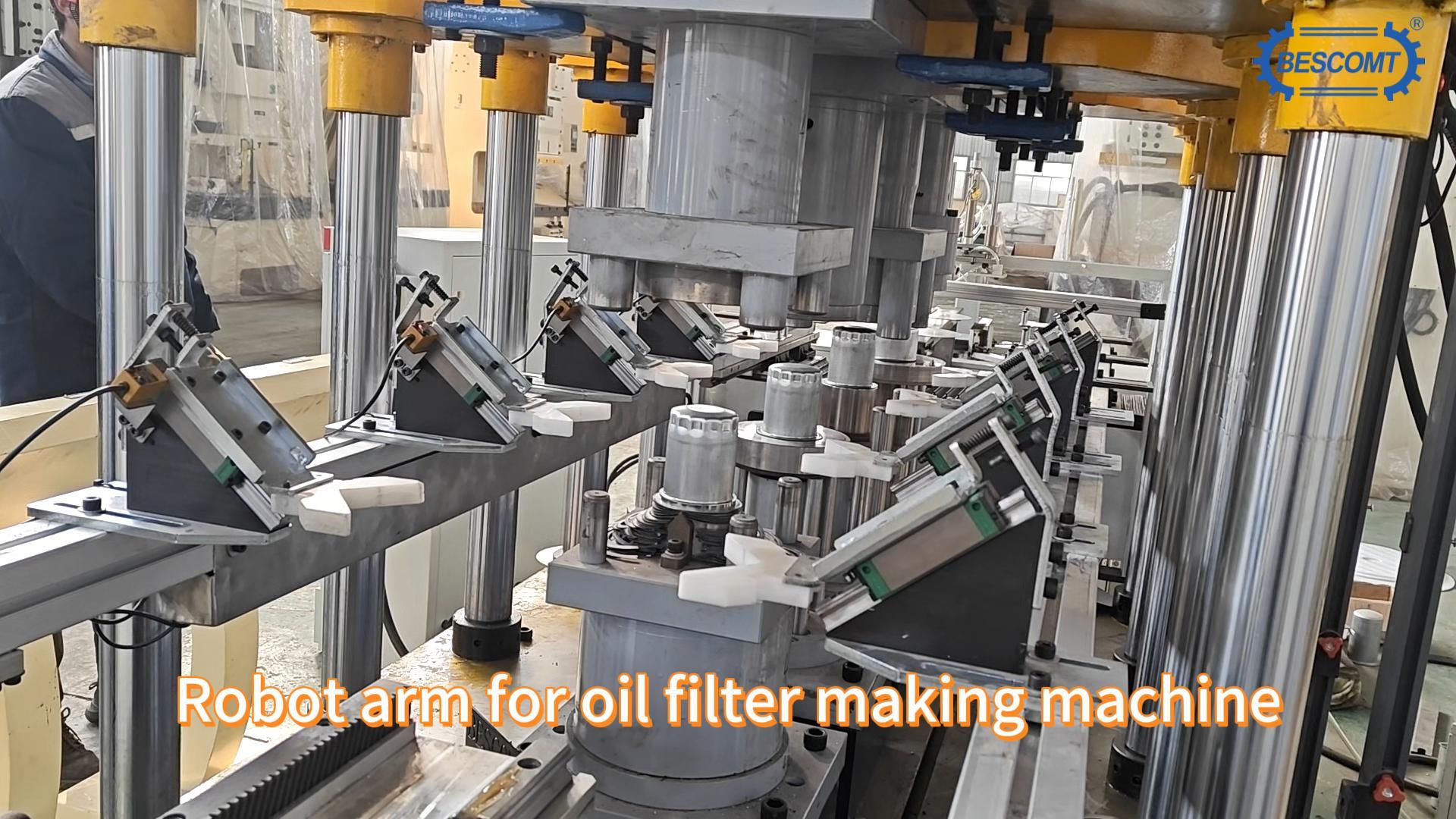 Robot arm for oil filter making machine